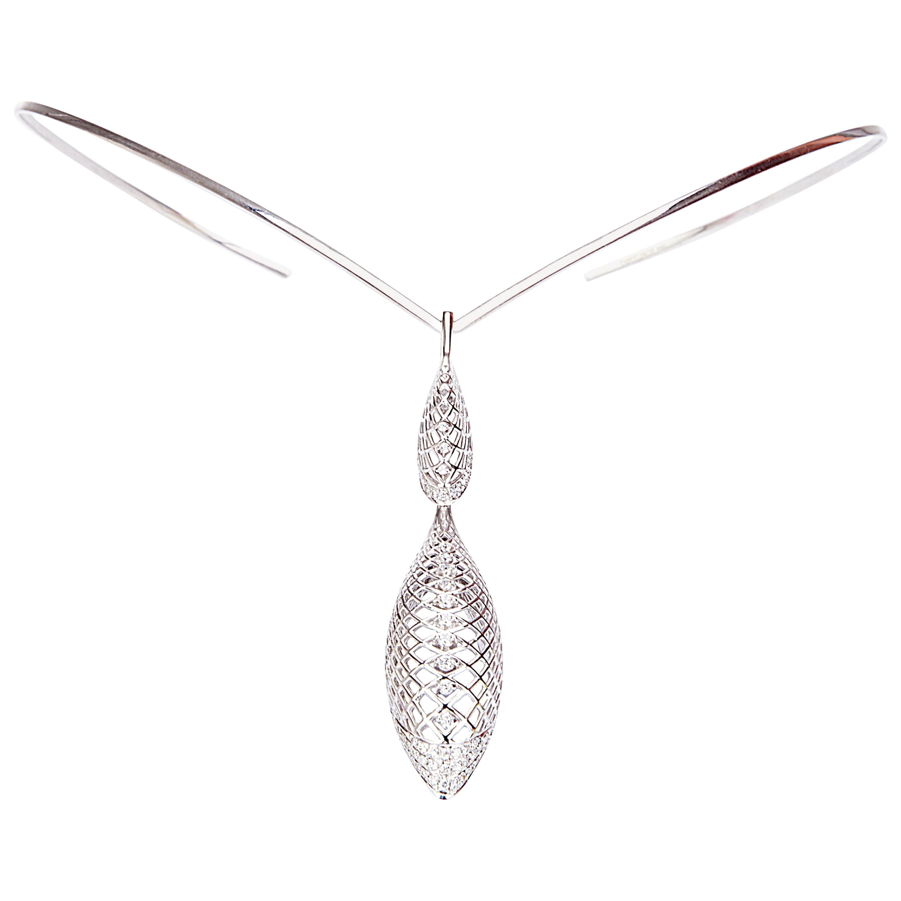 Yemyungji Diamond 18 Karat White Gold Wing Choker Necklace For Sale