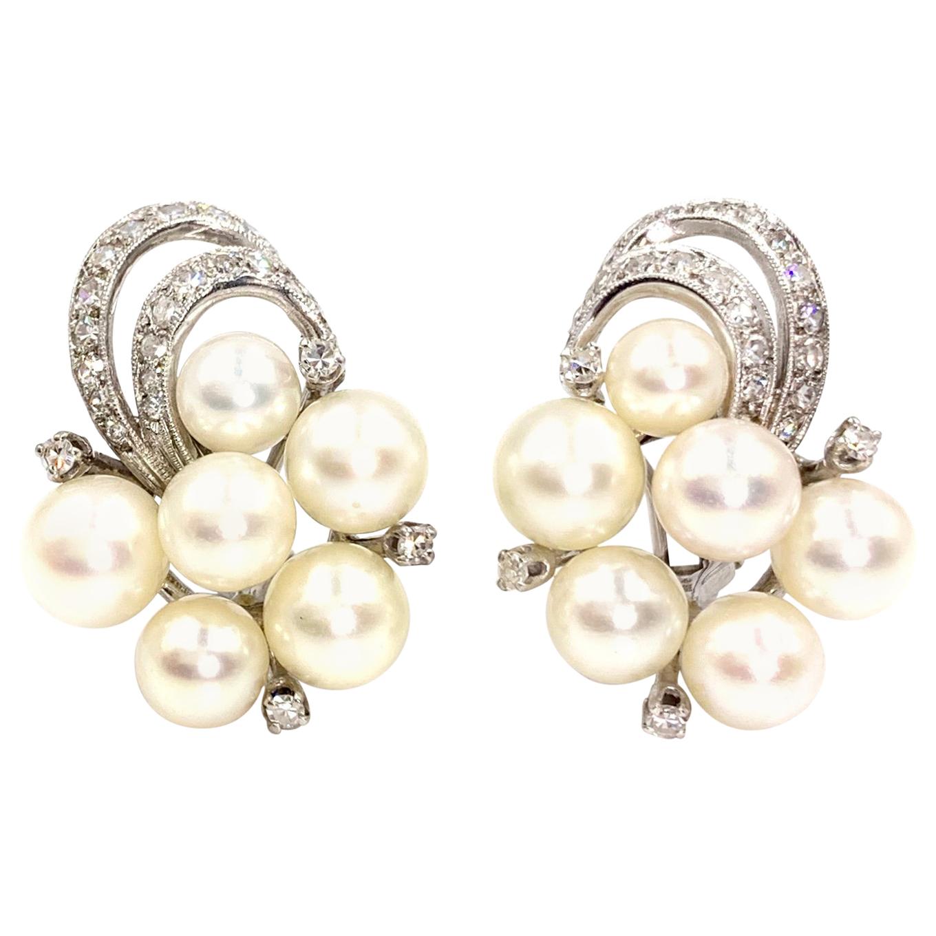 White Gold Diamond and Pearl Edwardian Inspired Earrings