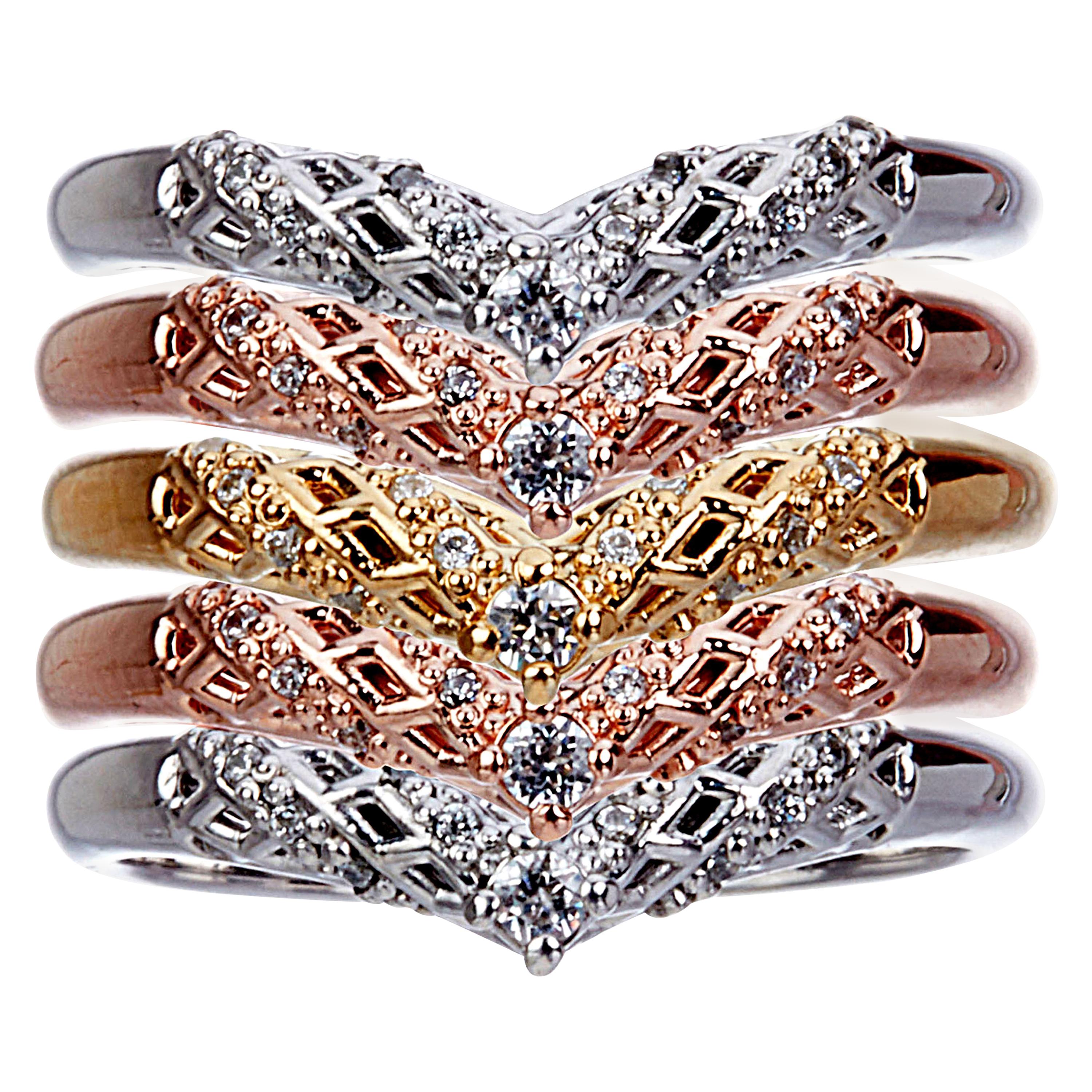Yemyungji Diamond 18 Karat Yellow White Rose Gold Eternity Ring Layering Set For Sale