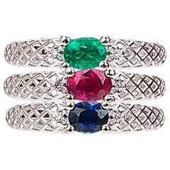 Yemyungji Emerald Ruby Sapphire Oval Cut Solitaire Layering Ring Set