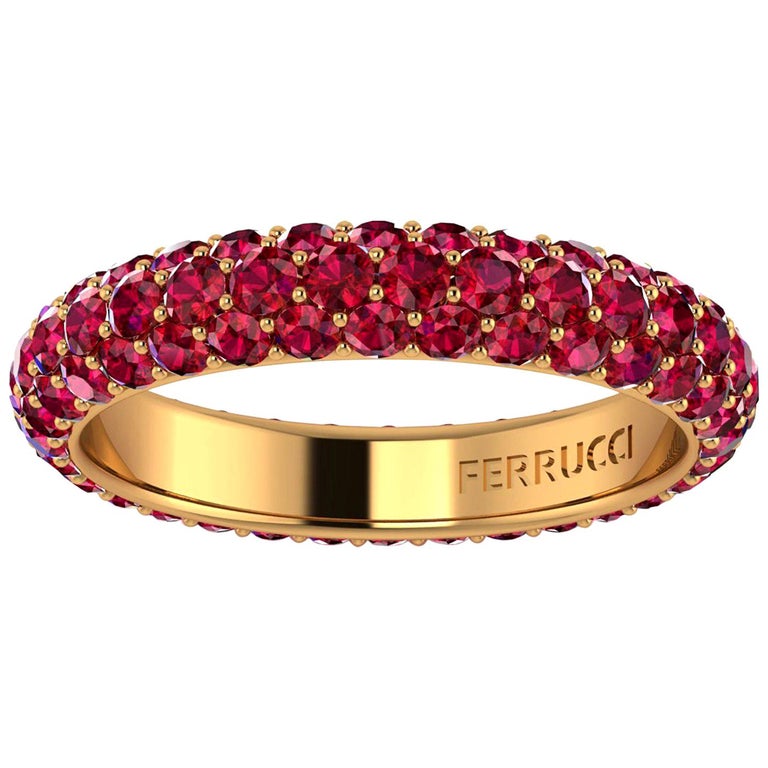 2.1 Carat Ruby Pave Eternity Ring in 18 Karat Yellow Gold For Sale at