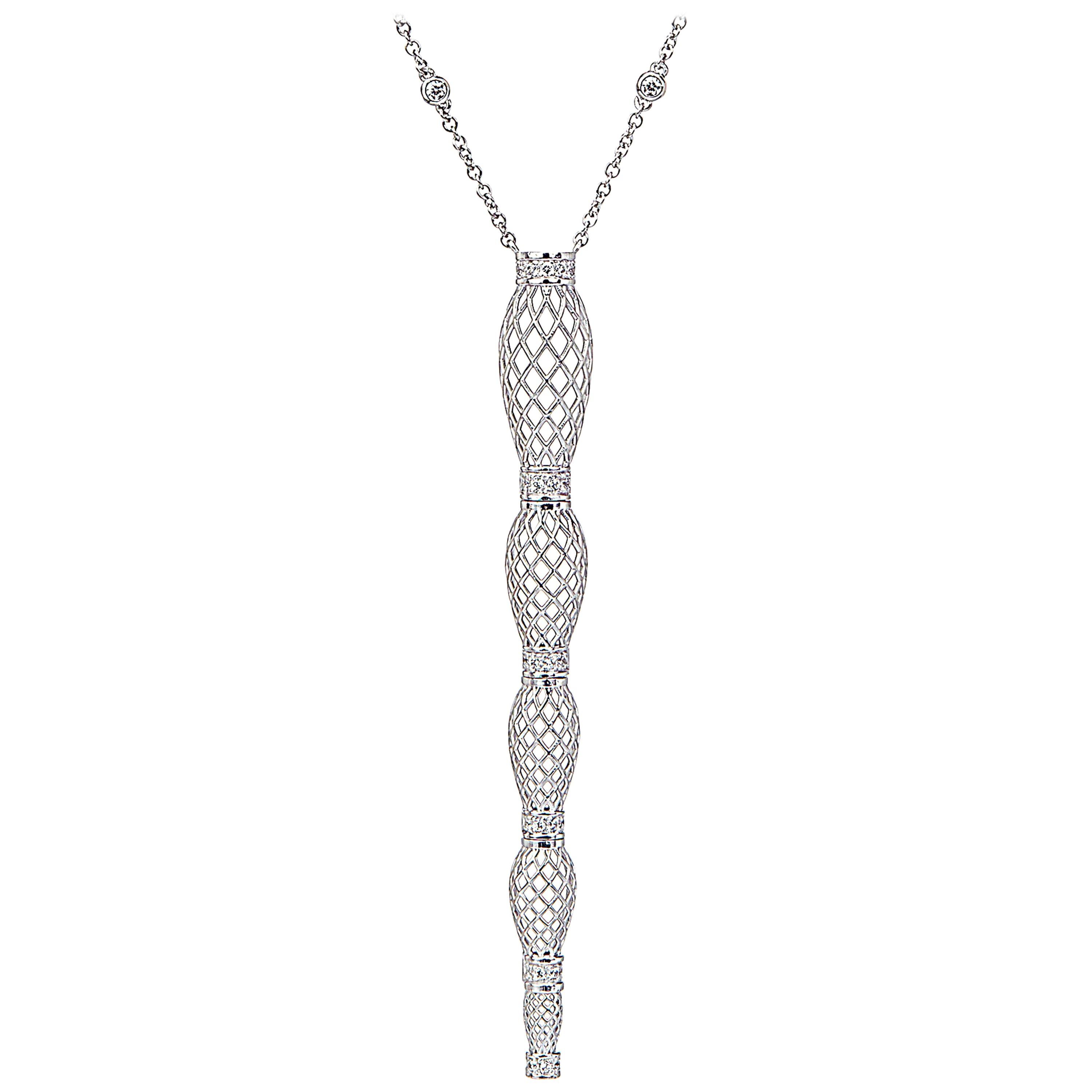 Yemyungji Diamond 0.41ct 18 Karat White Gold Curved line Chain Pendant Necklace For Sale