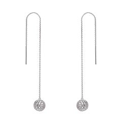 Yemyungji Diamond 18 Karat White Gold Millennium Ball Chain Drop Earrings