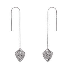 Yemyungji Diamond 18 Karat White Gold Arrow-headed Chain Drop Earrings