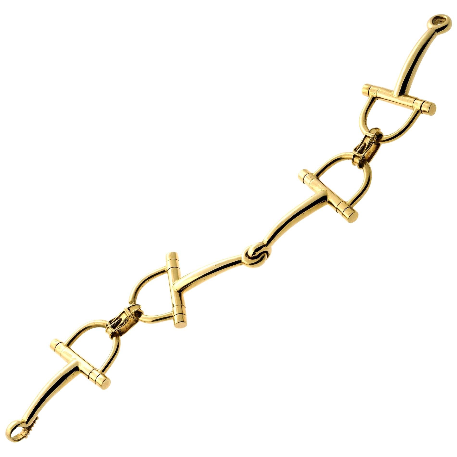 Hermes Vintage Stirrup Gold Bracelet