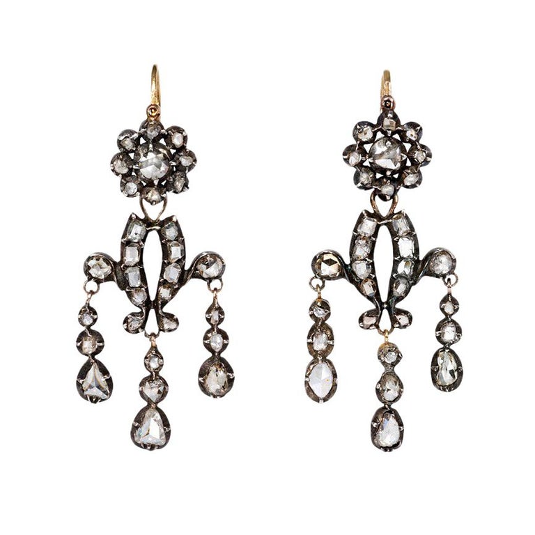 Early 19th Century Rose-Cut Diamond Girandole Style Earrings For Sale ...