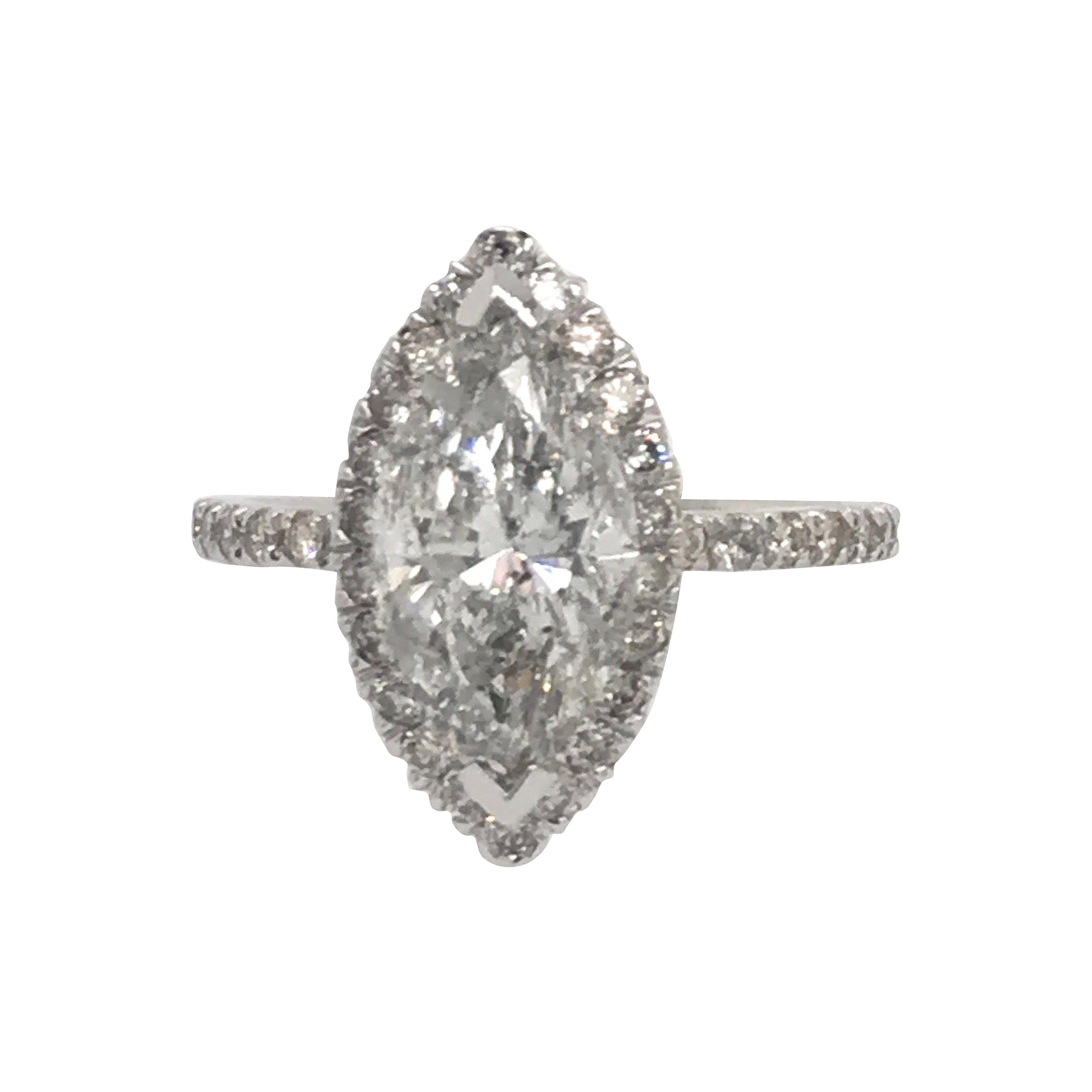 Marquise Cut Diamond Engagement Ring 2.88 Carat 14 Karat