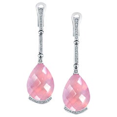 Alex Soldier Rose Quartz Diamond White Gold Swan Drop Earrings