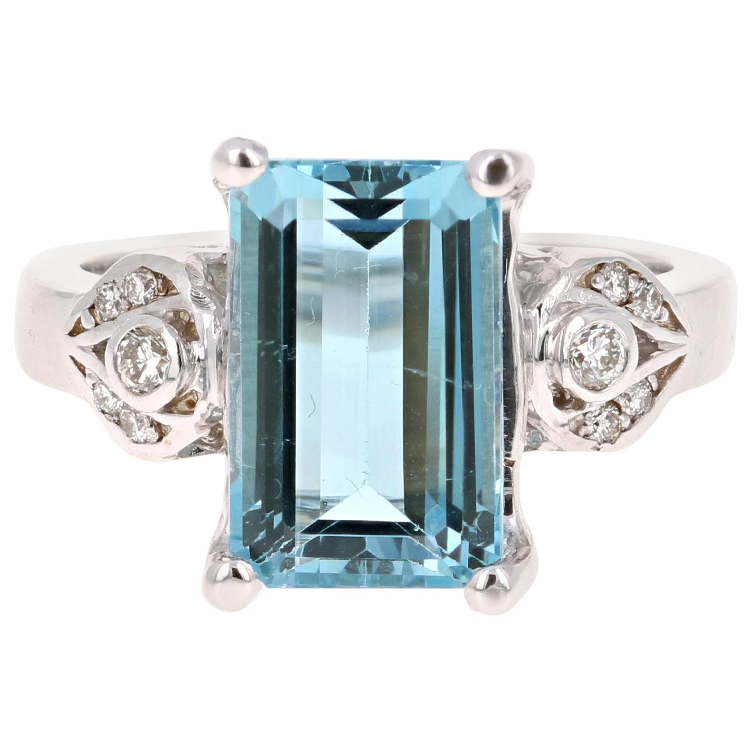 4.33 Carat Aquamarine Diamond 18 Karat White Gold Cocktail Ring