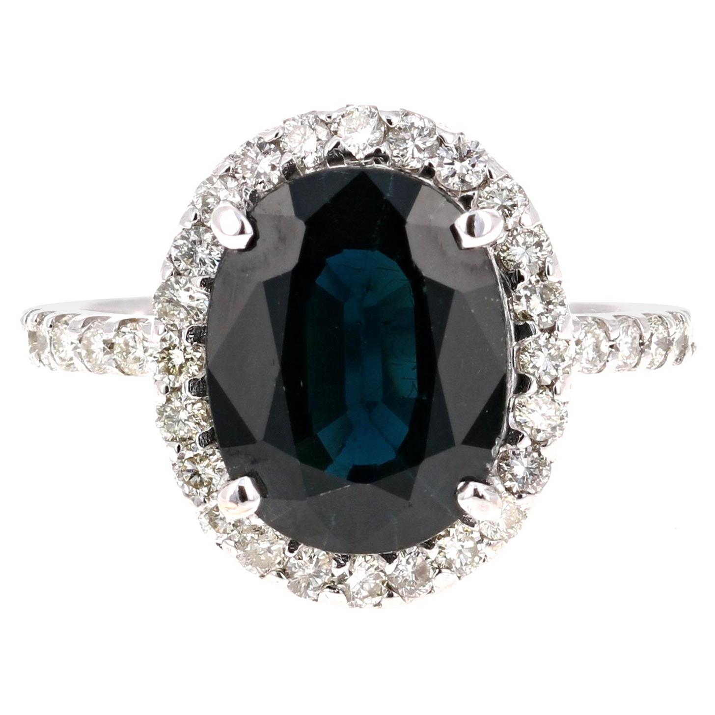 4.73 Carat Blue Sapphire Diamond 14 Karat White Gold Ring