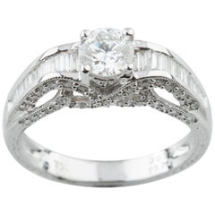 Bague de fiançailles solitaire en or blanc 18 carats avec diamants ronds de 1,08 carat