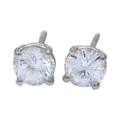 Boucles d'oreilles solitaires à vis en or blanc avec diamants ronds de 1,08 carat