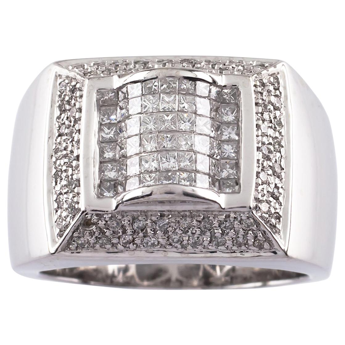 4.00 Carat White Gold H or VS Diamond Plaque Ring For Sale