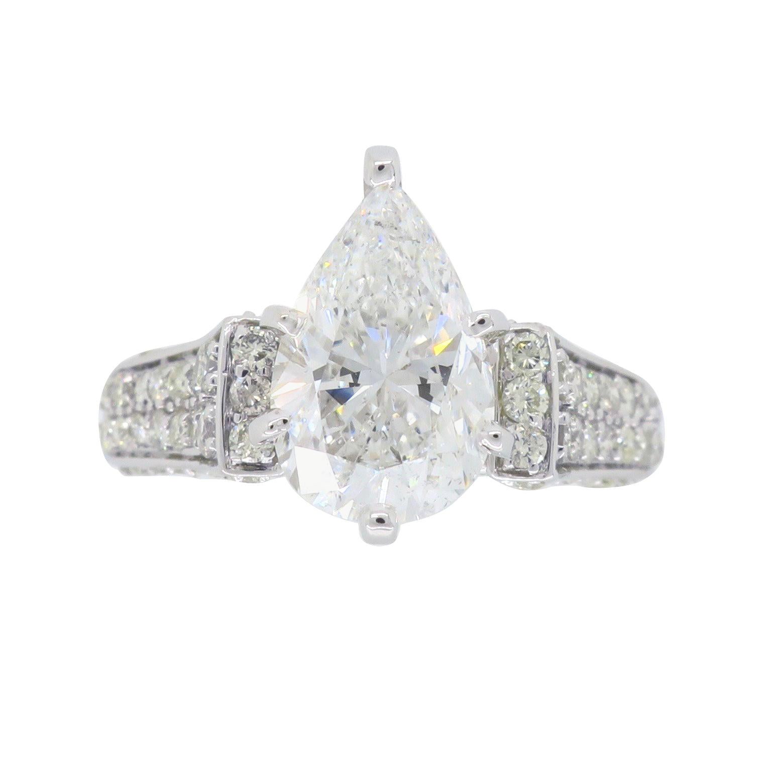 Certified 2.96 Carat Pear Shaped Diamond Engagement Ring For Sale at ...
