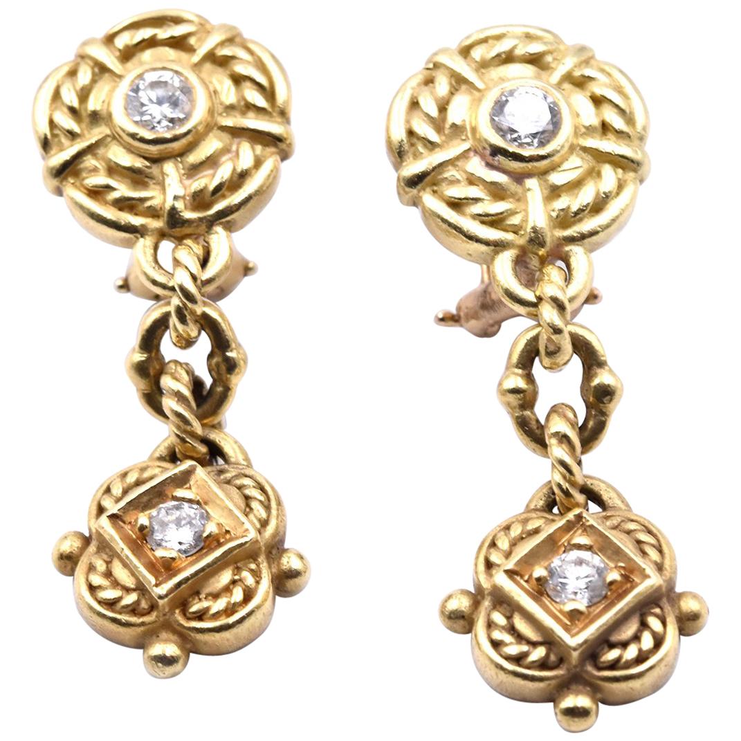 Judith Ripka 18 Karat Yellow Gold Diamond Dangle Earrings