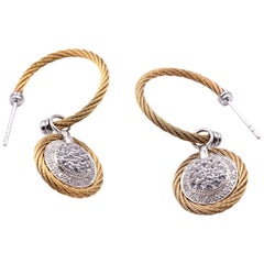 Charriol 18 Karat Yellow Gold and Stainless-Steel Diamond Disc Earrings