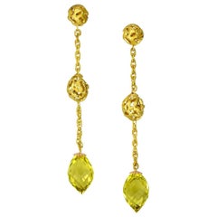Alex Soldier Lemon Citrine Gold Textured Drop Earrings One of a Kind