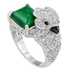 Emerald Ruby Diamond Bird Cocktail Ring