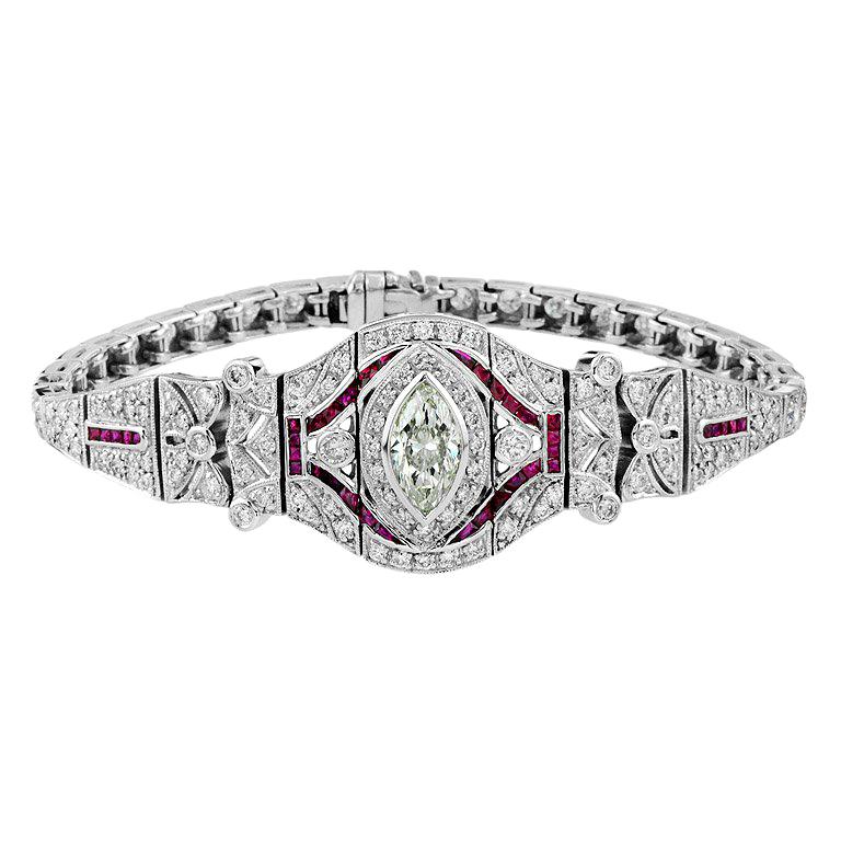 Marquise Diamond 2.50 Carat Ruby Diamond Bracelet