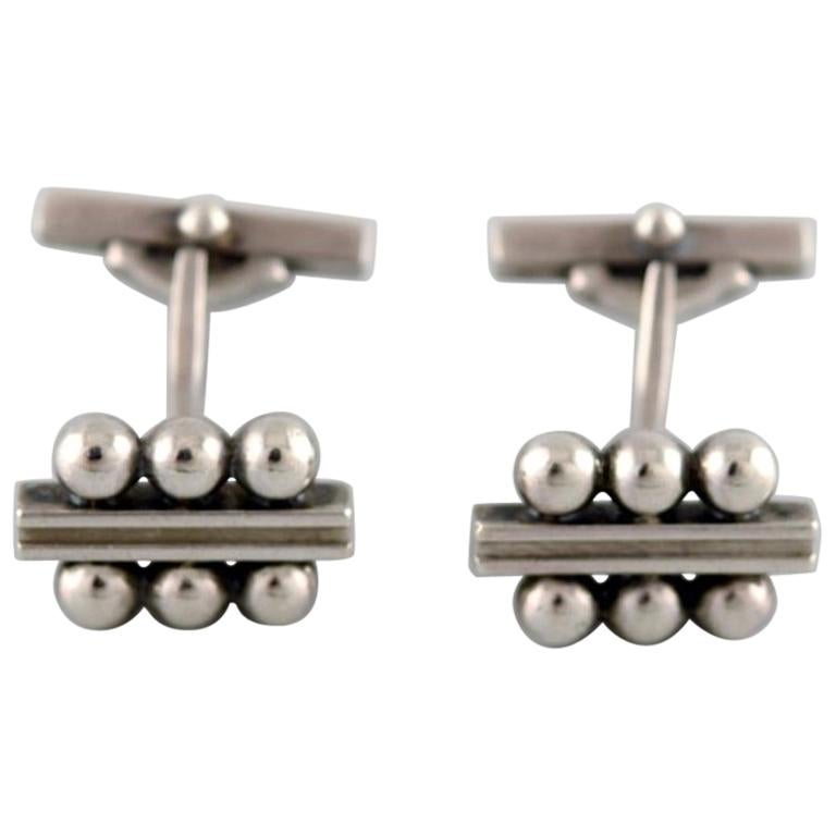 Boutons De Manchette Vintage Georg Jensen - Jade Et Argent Sterling - Danemark, Collection Rare