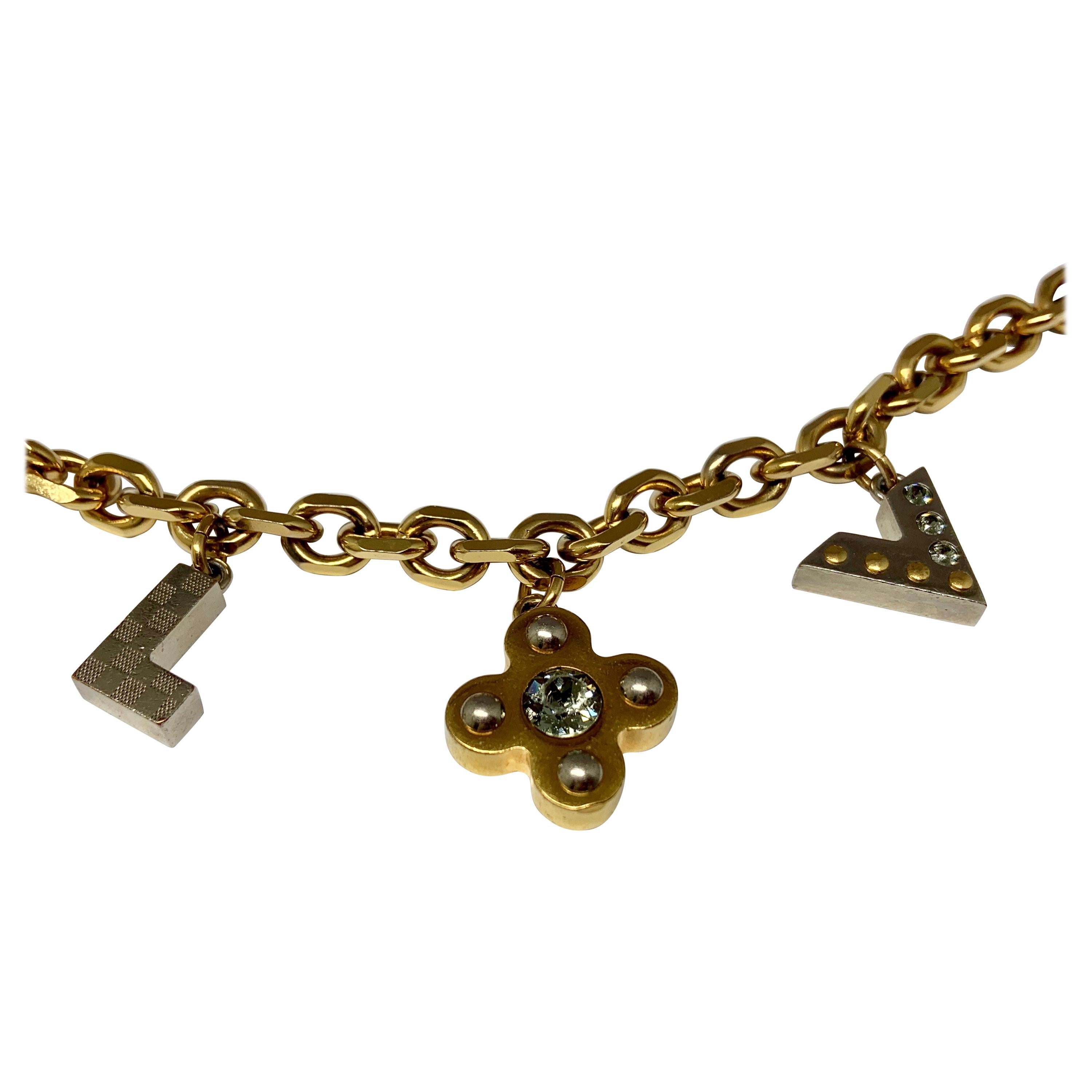 Louis Vuitton Gold-Plated Chain Link Charm Bracelet For Sale
