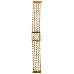 Retro Chanel 18 Karat Yellow Gold and Pearl Bracelet Watch