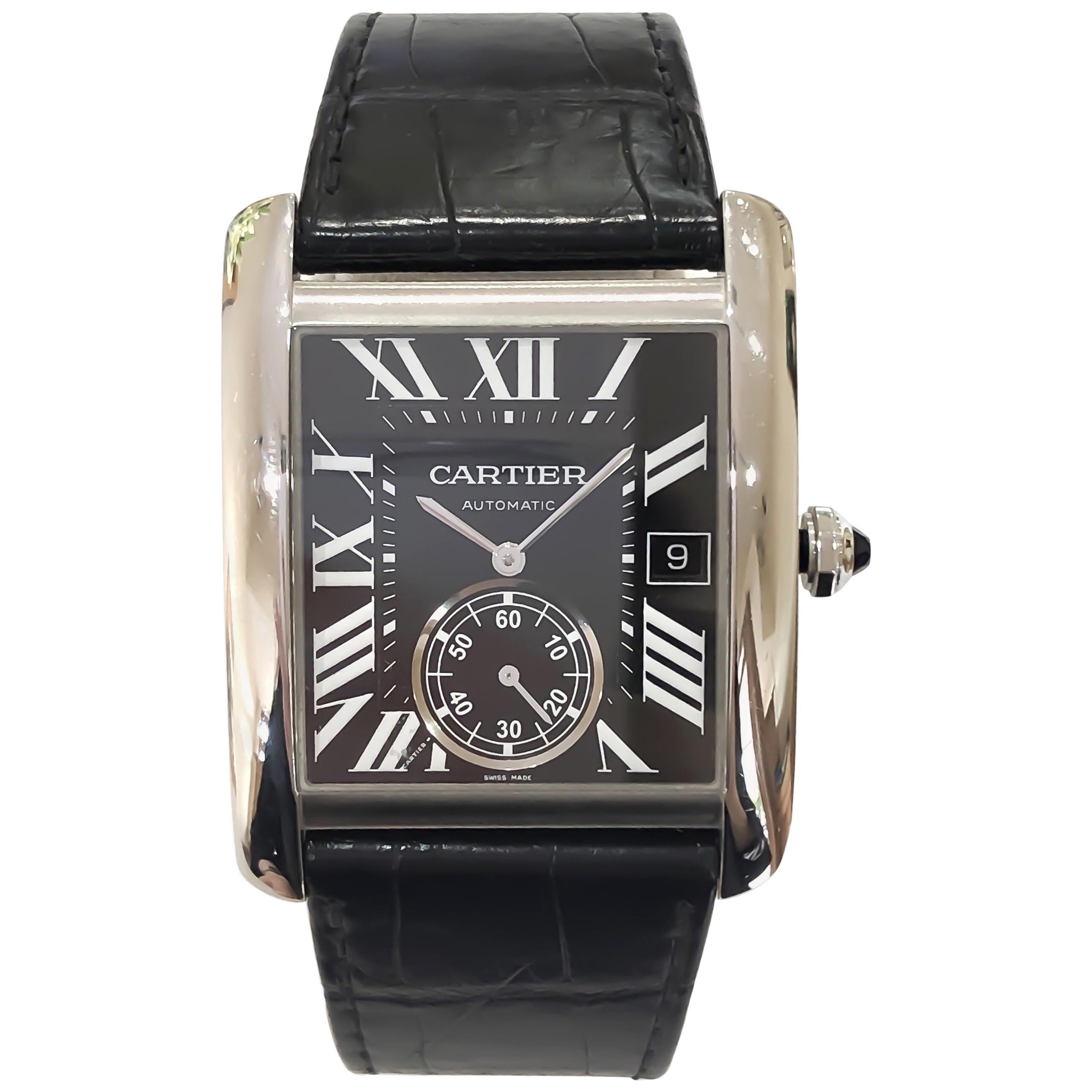 Cartier Tank MC Steel Automatic, Black Dial and Black Strap