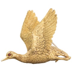 Gold and Ruby French Bird Brooch