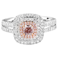Natural Fancy Pink White Cushion Engagement Wedding Diamond White Gold Ring