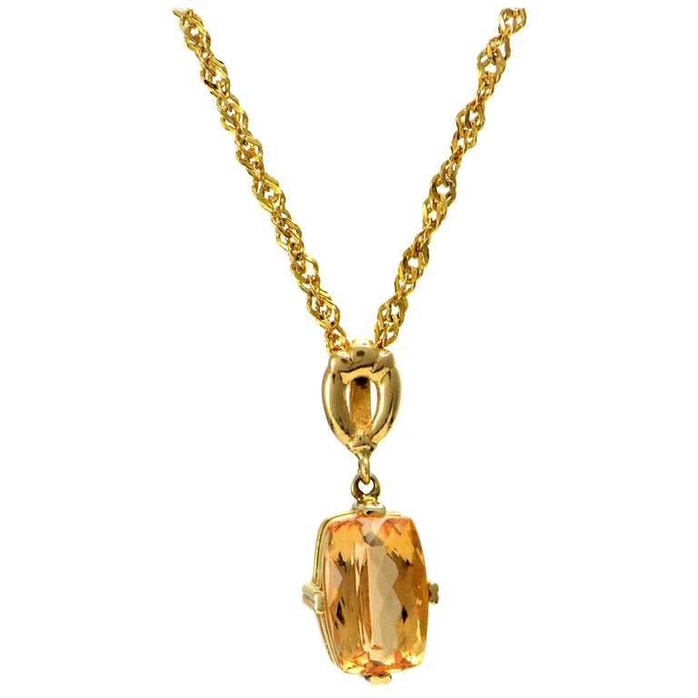 Solid 14 Karat Yellow Gold Genuine Imperial Topaz Pendant Necklace 2.2g