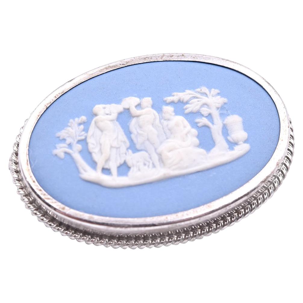 Sterling Silver Vintage Wedgewood Cameo Pin For Sale