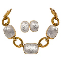 David Webb Vintage 18 Karat Gold and Rock Crystal Set, Necklace and Earrings