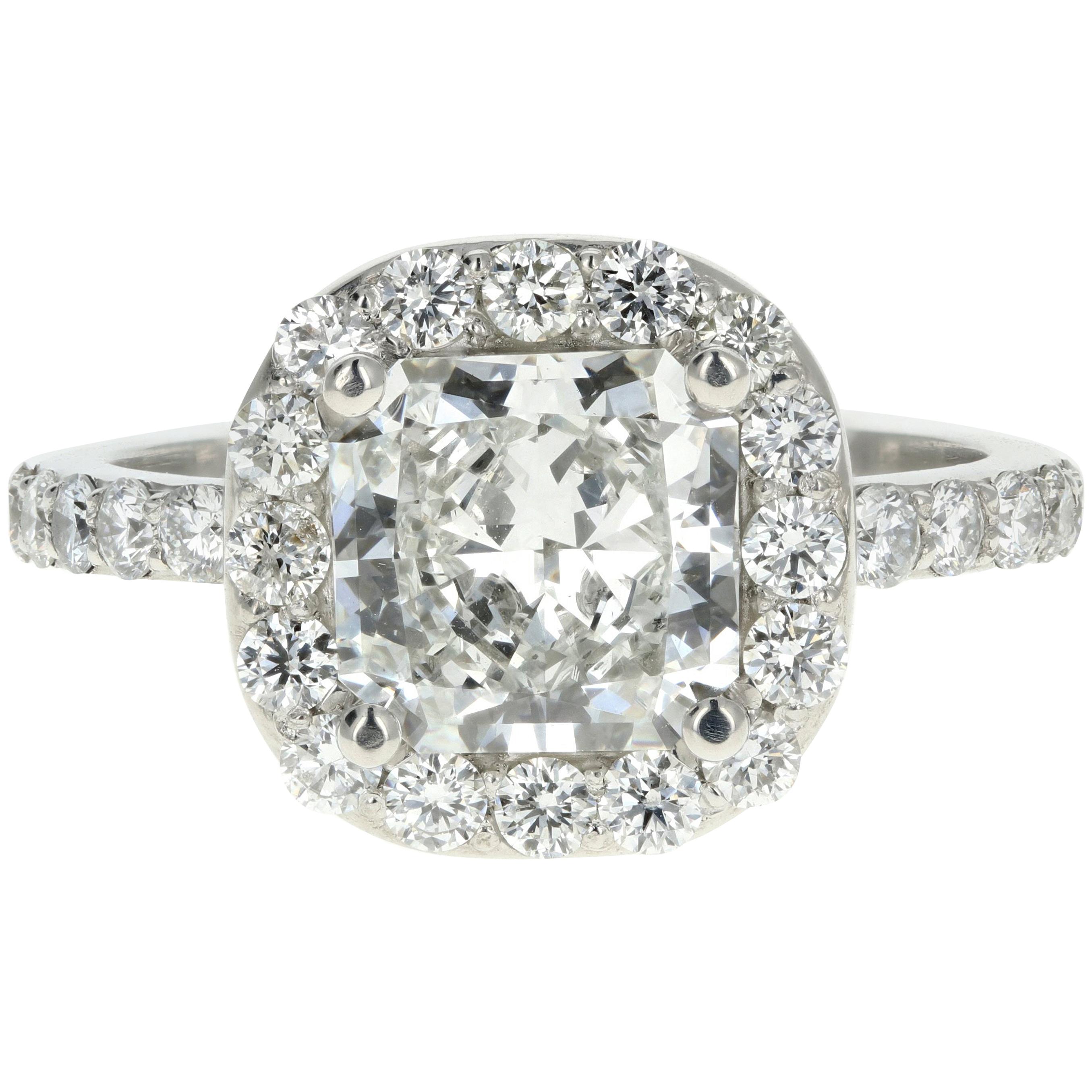 Platinum 2.11 Carat Radiant Diamond Halo Engagement Ring GIA Certified