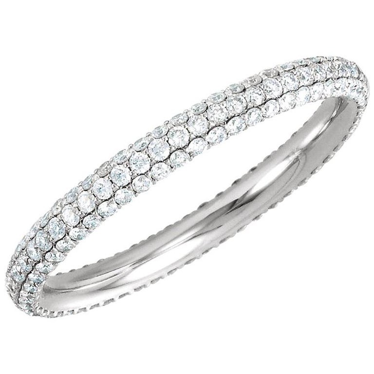 1.3 Approximate Carat White Sapphire Round 3-Row Pave Eternity Band ...