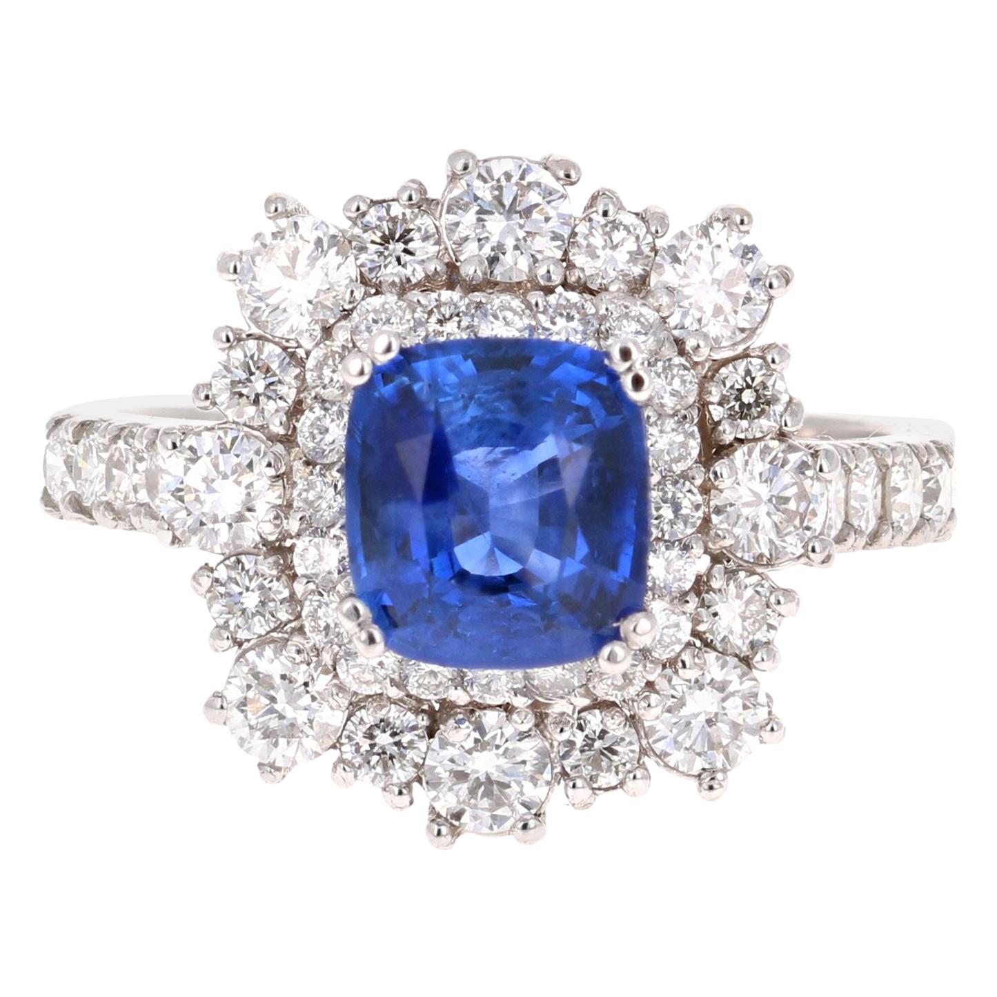 3.17 Carat GIA Certified Sapphire Diamond 18 Karat White Gold Ring