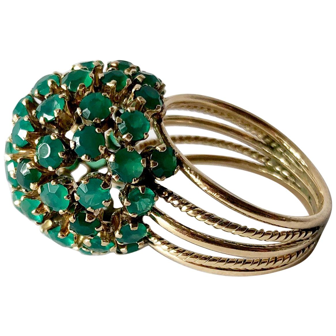 1960s Emerald Gold Starburst Ball Cocktail Ring