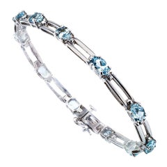 Vintage Aquamarine White Gold Link Bracelet