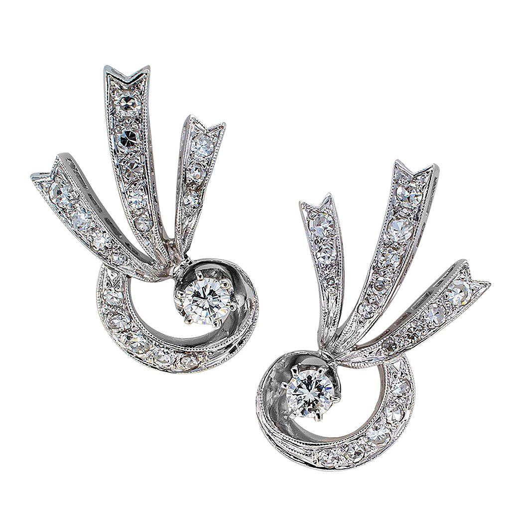 1950s Diamond White Gold Clip Earrings