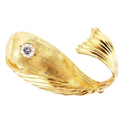 E. Pearl Diamond Gold Whale Brooch