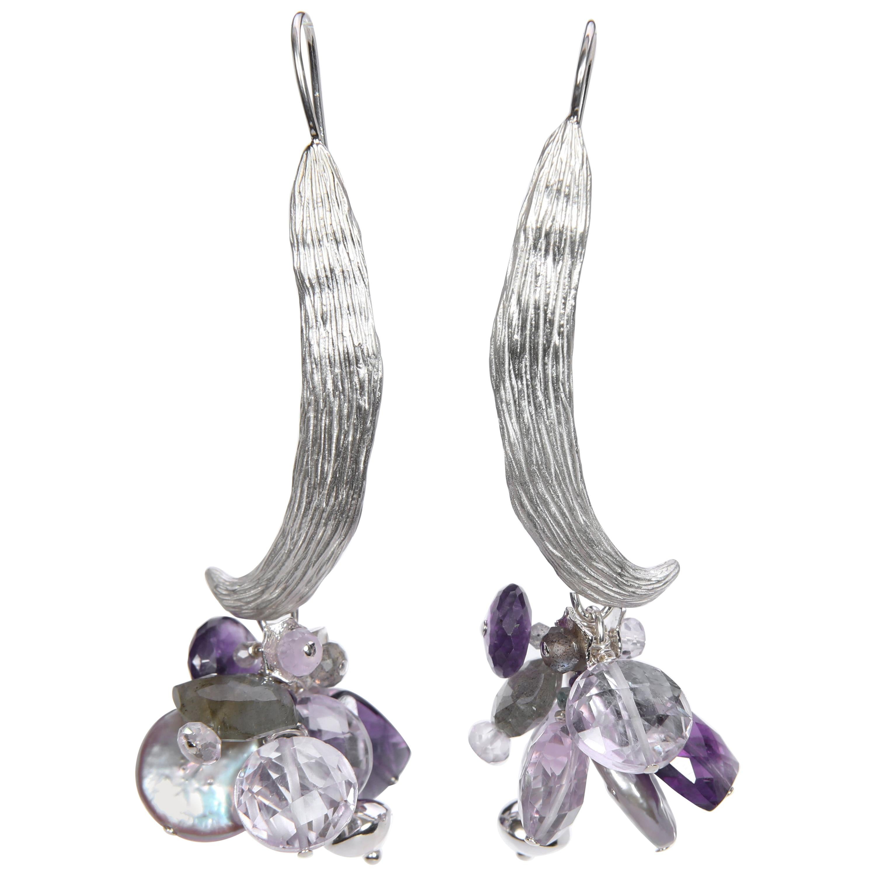 Dangle Ear Wires: Amethyst, Pearls, Labradorite, and Silver