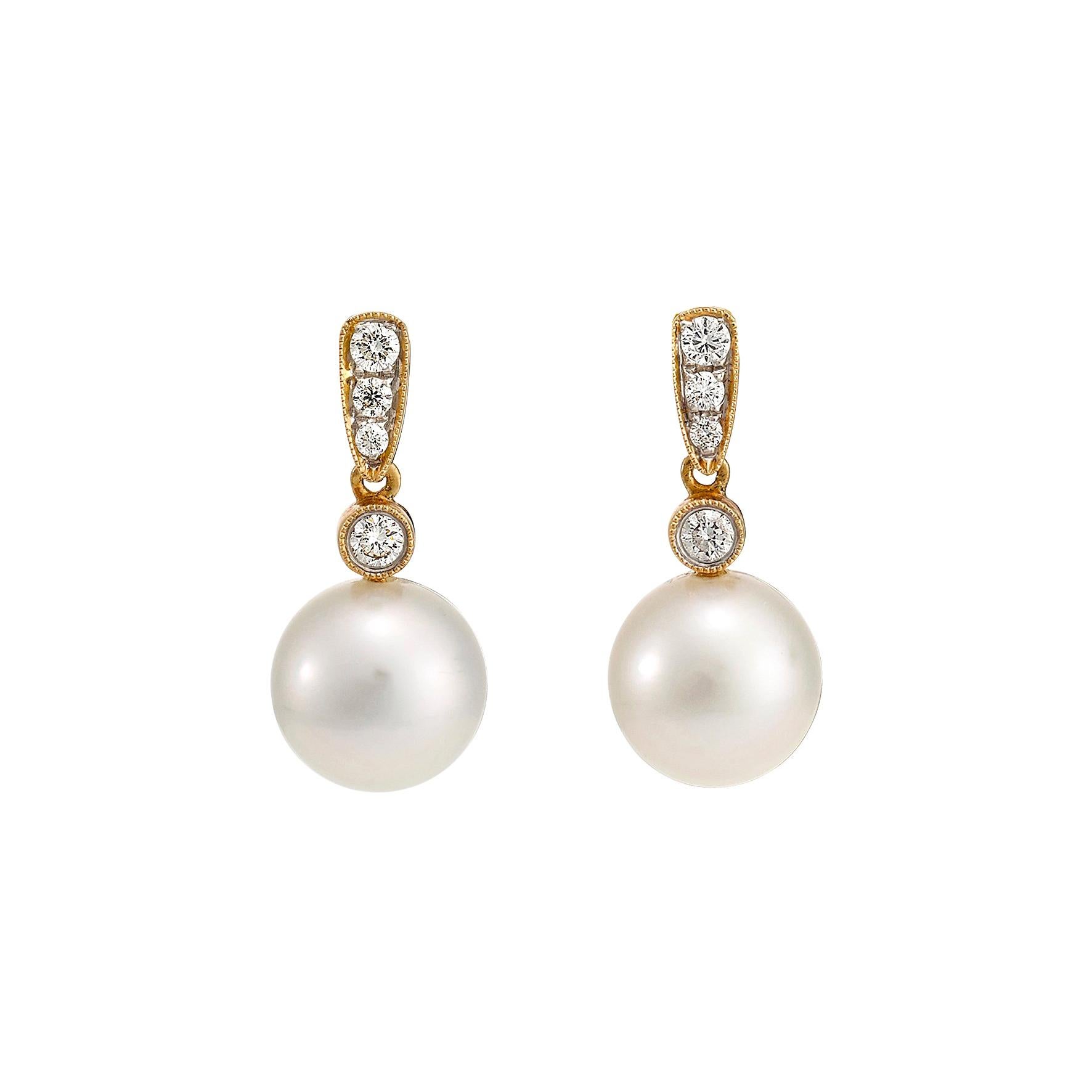 Giulians 18 Karat Golden South Sea Pearl and Diamond Earrings For Sale