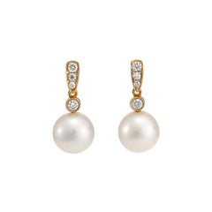 Giulians 18 Karat Golden South Sea Pearl and Diamond Earrings