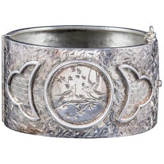 Antique Victorian Sterling Silver Swallow Bangle Dated 1882
