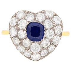 Vintage Art Deco Sapphire and Diamond Heart Shaped Ring, circa 1940s