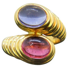 Bulgari Tourmaline Iolite Bypass Crossover Yellow Gold Ring