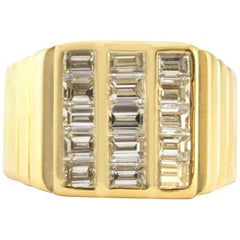 Solid 18 Karat Yellow Gold and Genuine Diamond Men's Cluster Ring 12.7g