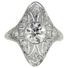 Bague Art déco en platine avec diamant taille européenne ancienne de 1,15 carat certifié GIA