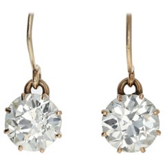 Victorian 14 Karat Rose Gold 3.75 Carat Total Diamond Drop Earrings
