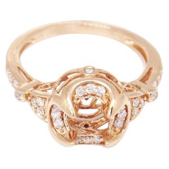14 Karat Rose Gold 0.21 Carat Diamond Engagement Semi Mount Ring