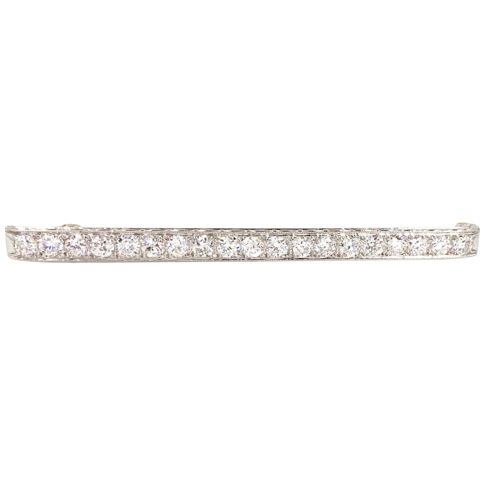 Platinum and Yellow Gold Old European Cut Diamond Bar Pin